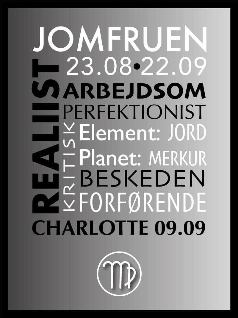 Jomfruen Stjernetegn Med Tekst Plakat - Egly Design Plakater