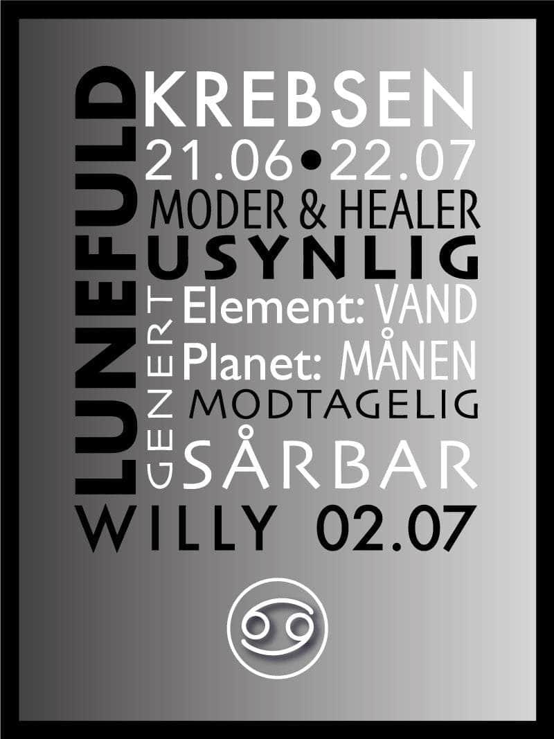 Krebsen Stjernetegn Plakat med Beskrivelse - Egly Design