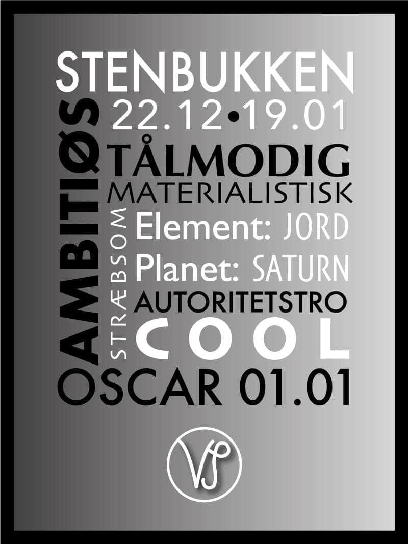 Stenbukken Stjernetegn Med Tekst Plakat - Egly Design Plakater