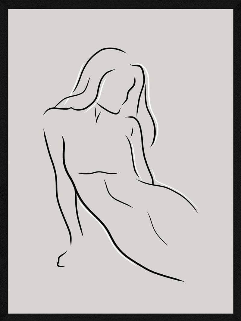 Stregtegning Kvinde Siddende Plakat - Busk Plakater