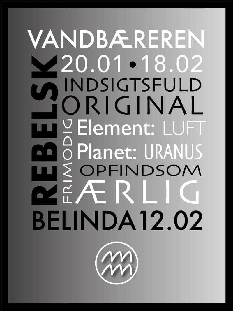 Vandbæreren Stjernetegn Med Tekst Plakat - Egly Design Plakater