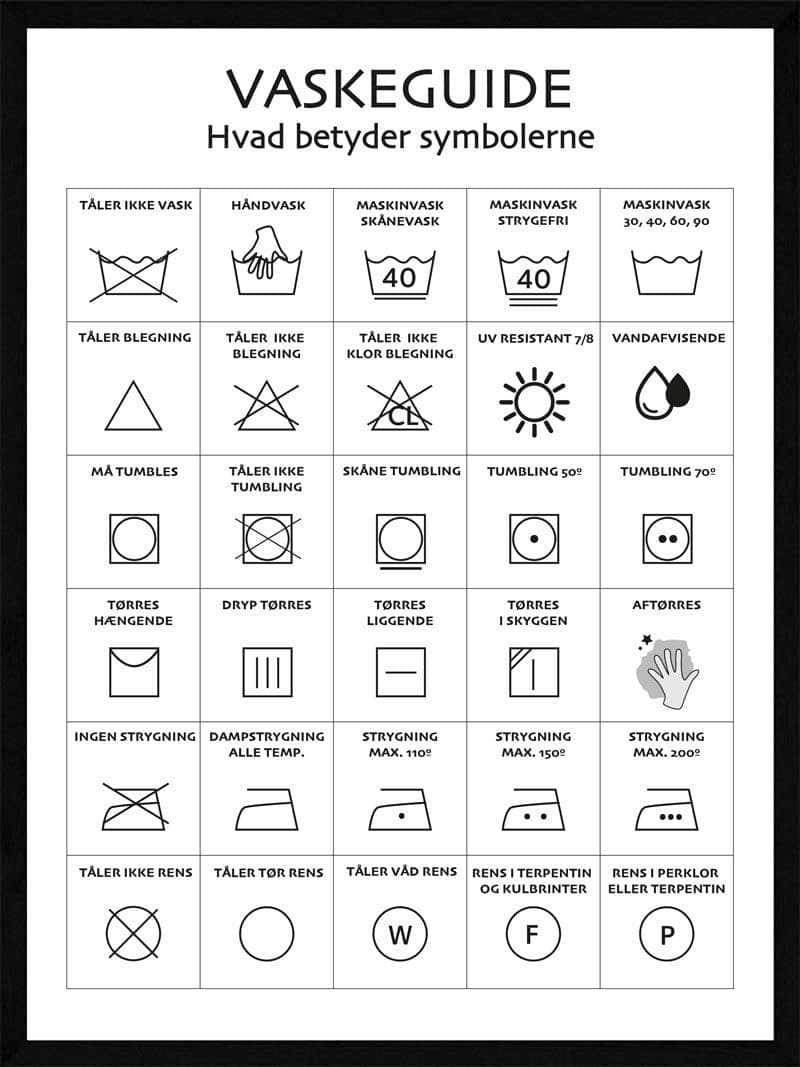 Vaskeguide Plakat i Hvid – Egly Design til Tøjpleje
