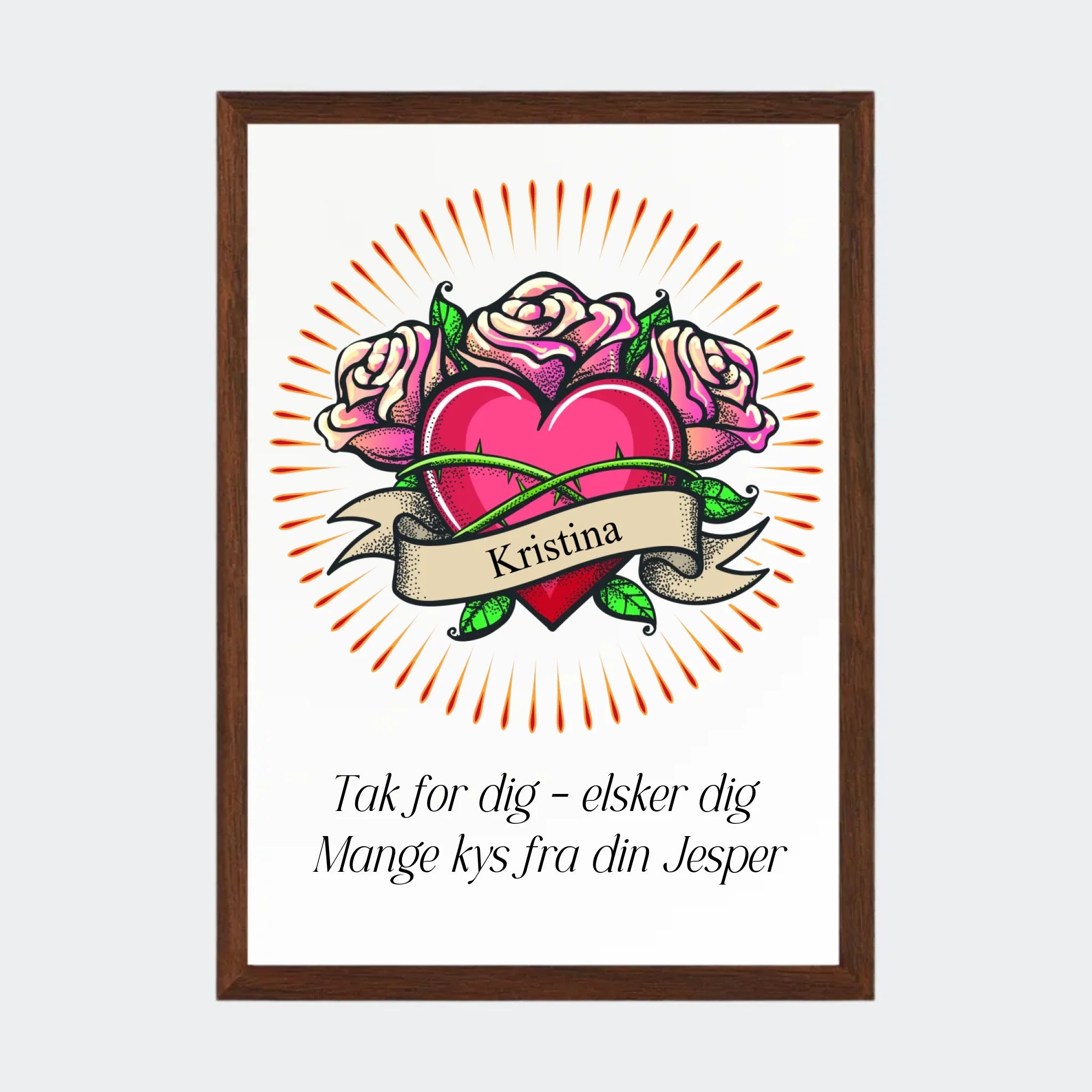 Personlig Plakat med Navn i Hjerte – Mørk Eg Design