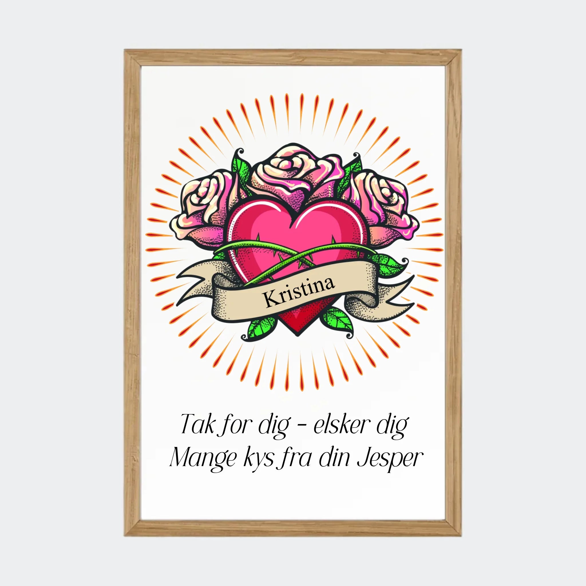 Massiv Eg Plakat Hjerte Med Navn Tekst Massiv - 123unik Plakater
