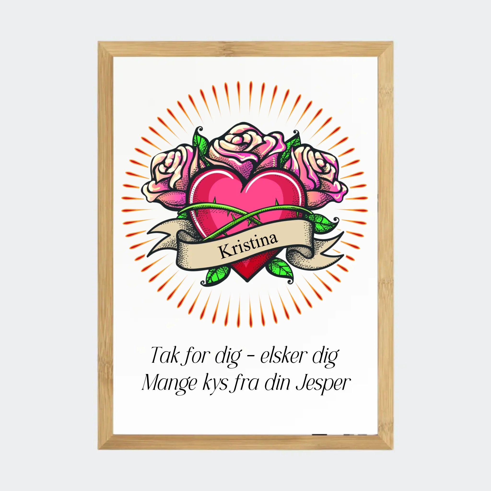 Bambus Plakat Hjerte Med Navn Tekst - 123unik Plakater