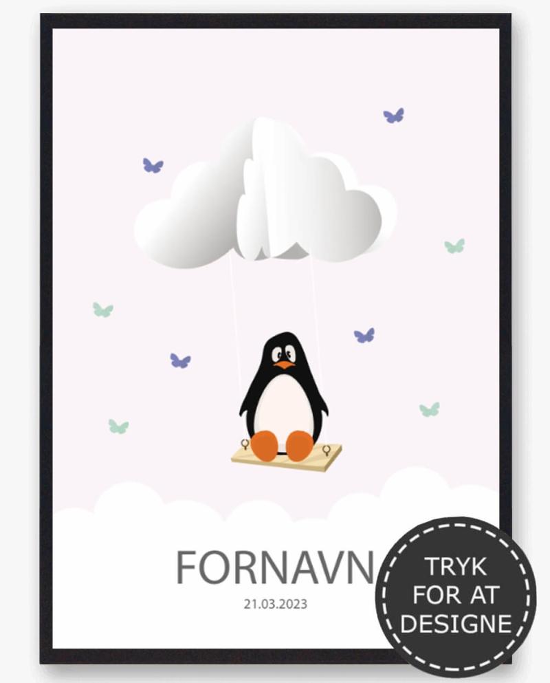 Navnetavle Plakat med Pingvin – Søde Plakater til Børn