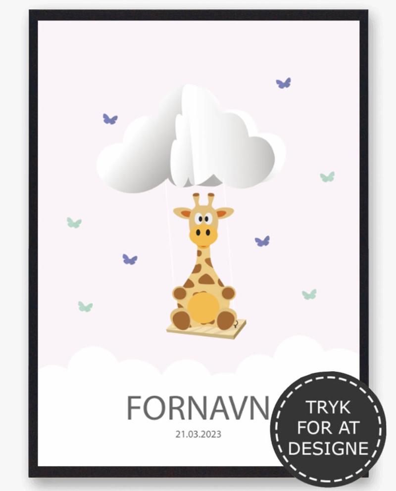 Navnetavle Plakat med Giraf - Perfekt til Børneværelset