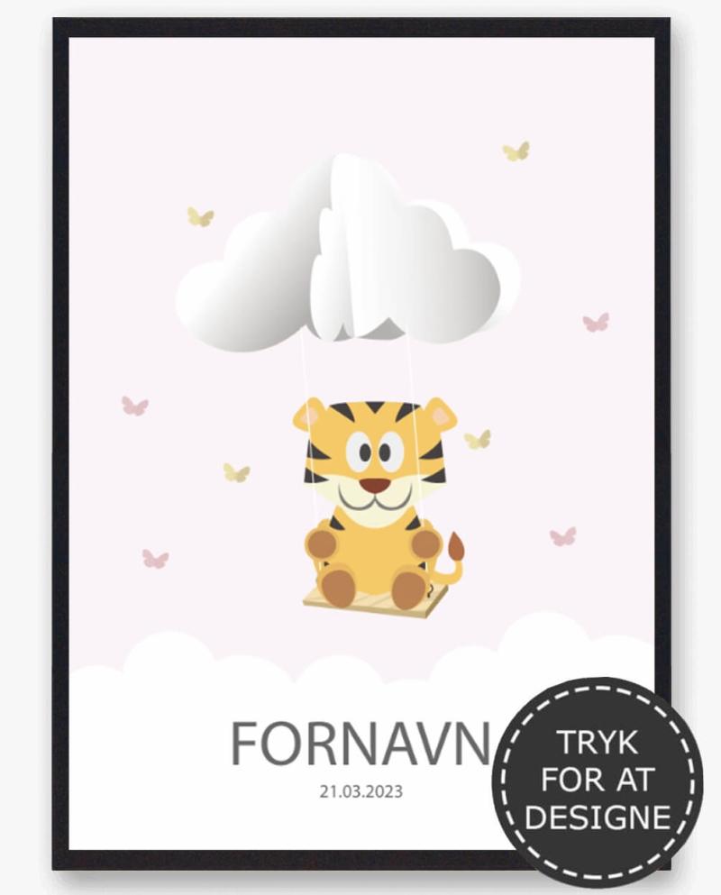 Personlig Tiger Navnetavle Plakat til Børneværelset