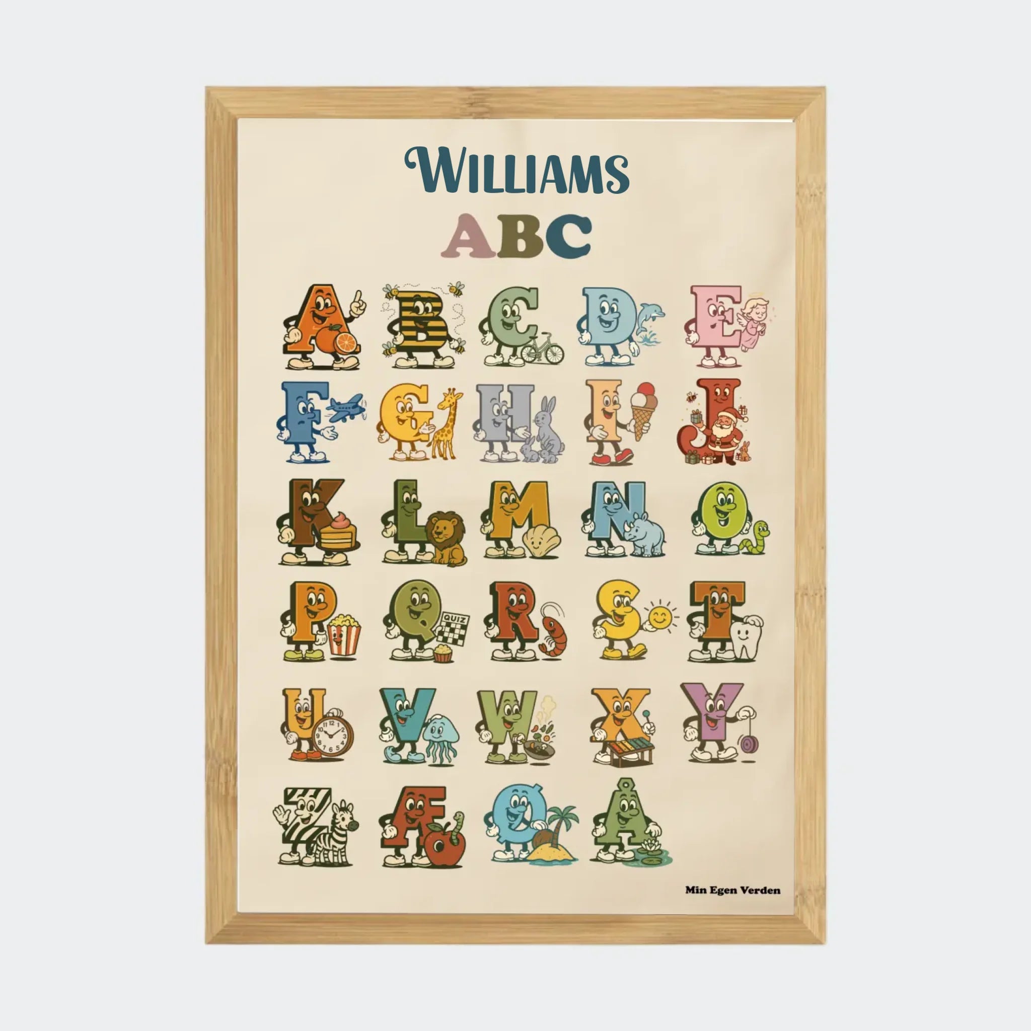Bambus Plakat Alfabet Dansk Med Navn - Teeinblue Plakater