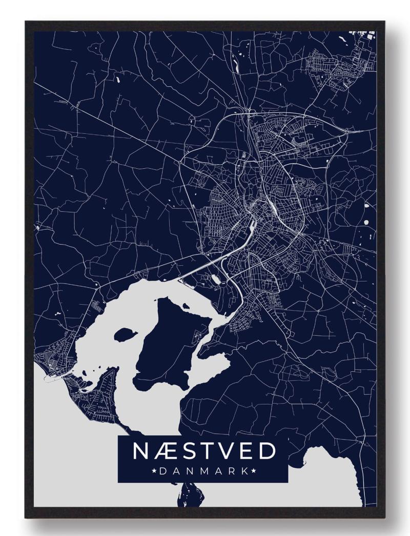 Blå Næstved Plakat Mørke - Plakatdyr.dk Plakater