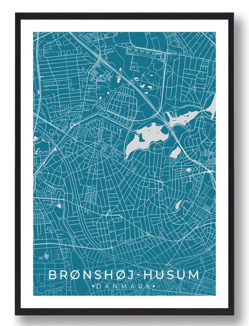 Blå Brønshøj Husum Plakat - Plakatdyr.dk Plakater