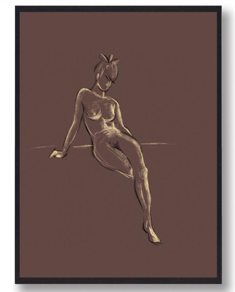 Afslappet Siddende Kvinde Plakat - Plakatdyr.dk Plakater