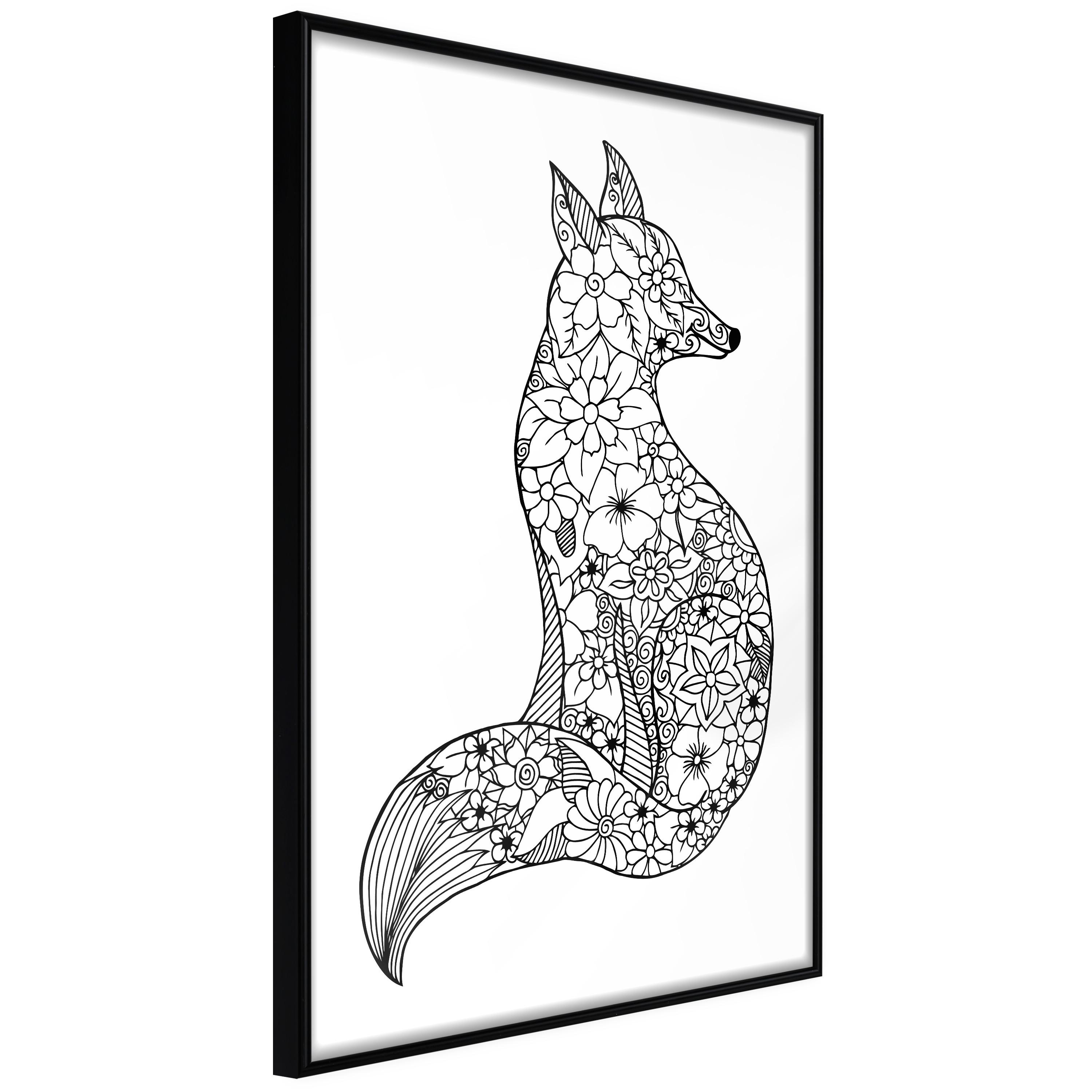 Sort Plakat Flower Fox Ramme - Boligcenter Plakater  - 5901493693203