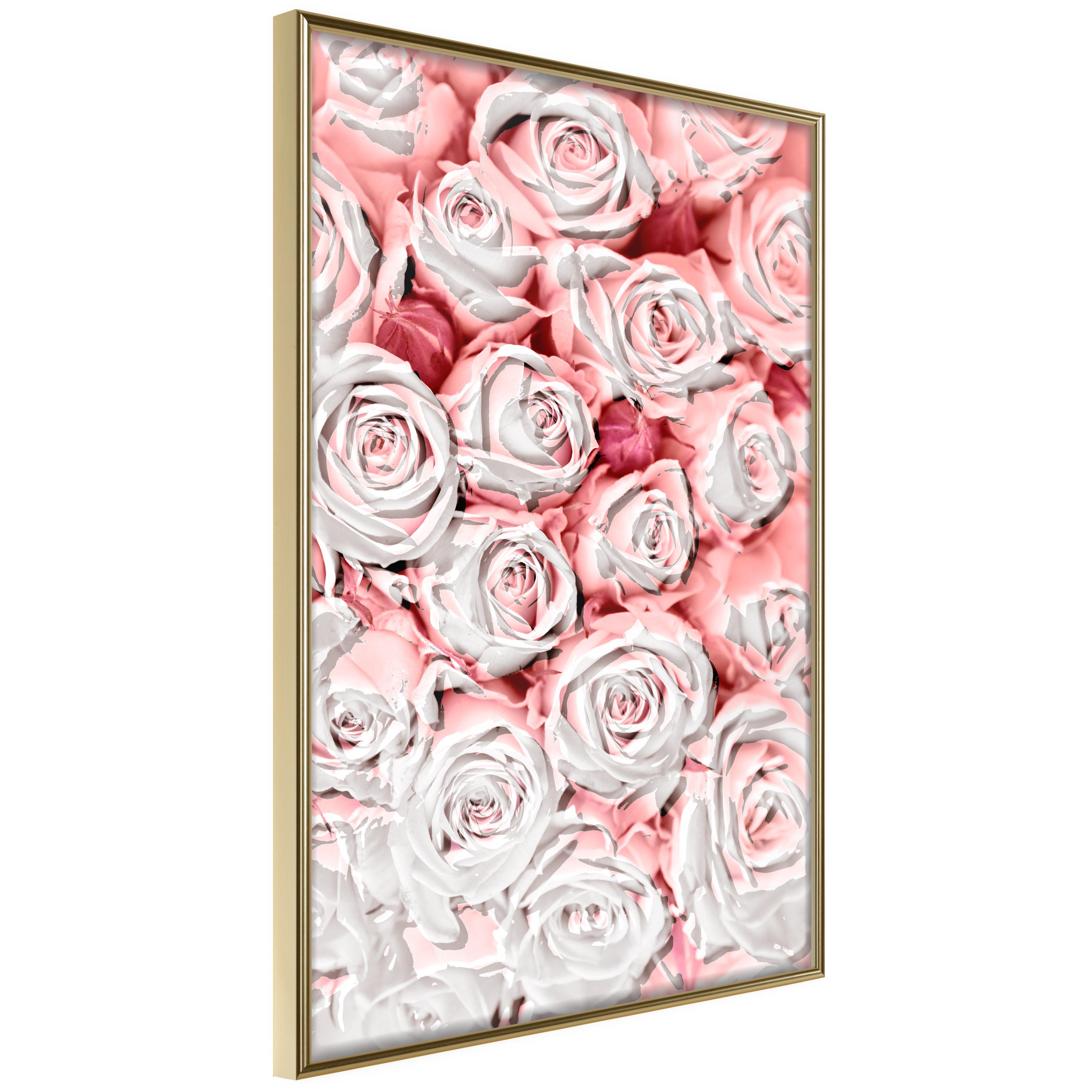 Hvid Plakat White Roses Guldramme - Boligcenter Plakater  - 5904419645478
