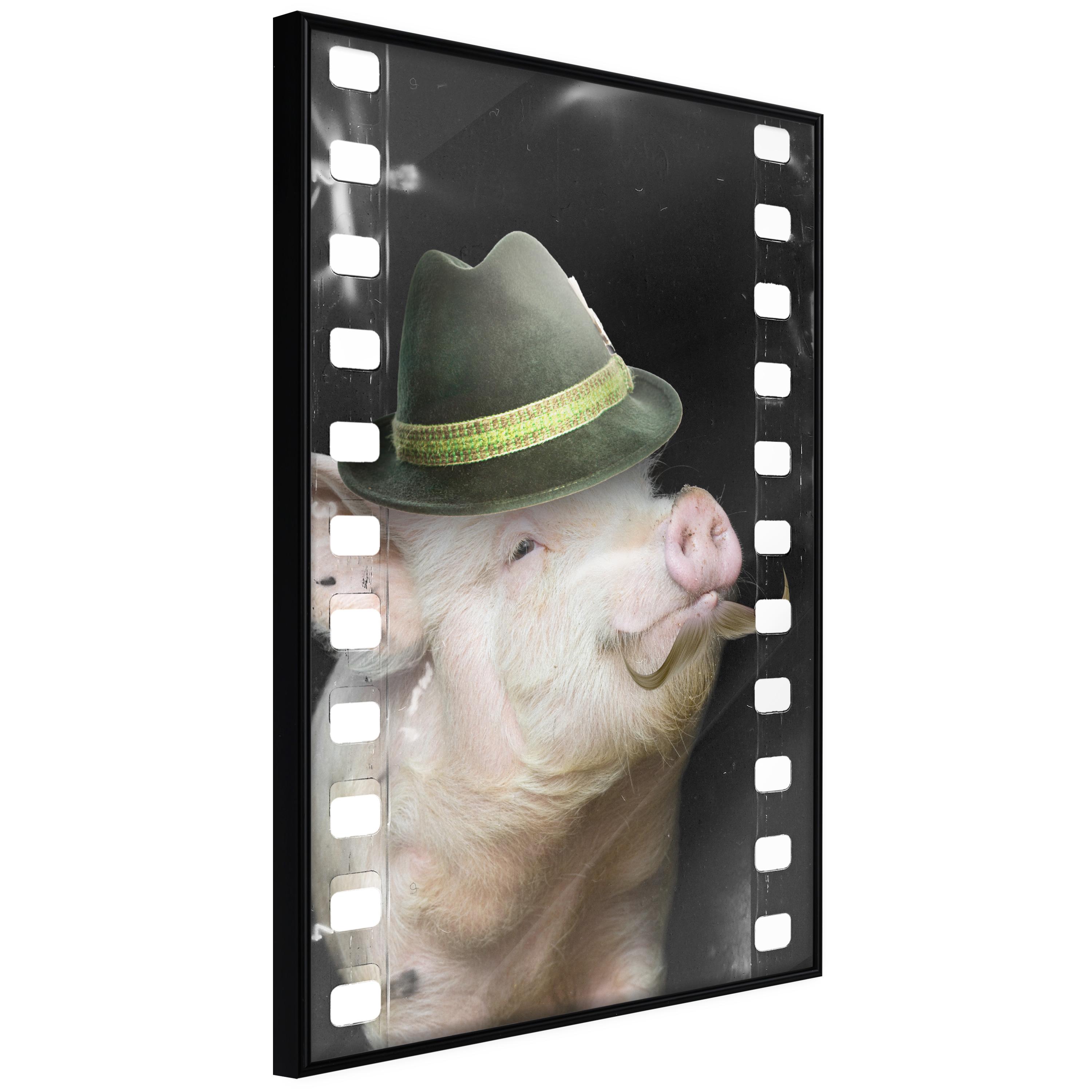 Sort Plakat Pig With Mustache Ramme - Boligcenter Plakater  - 5903617082818