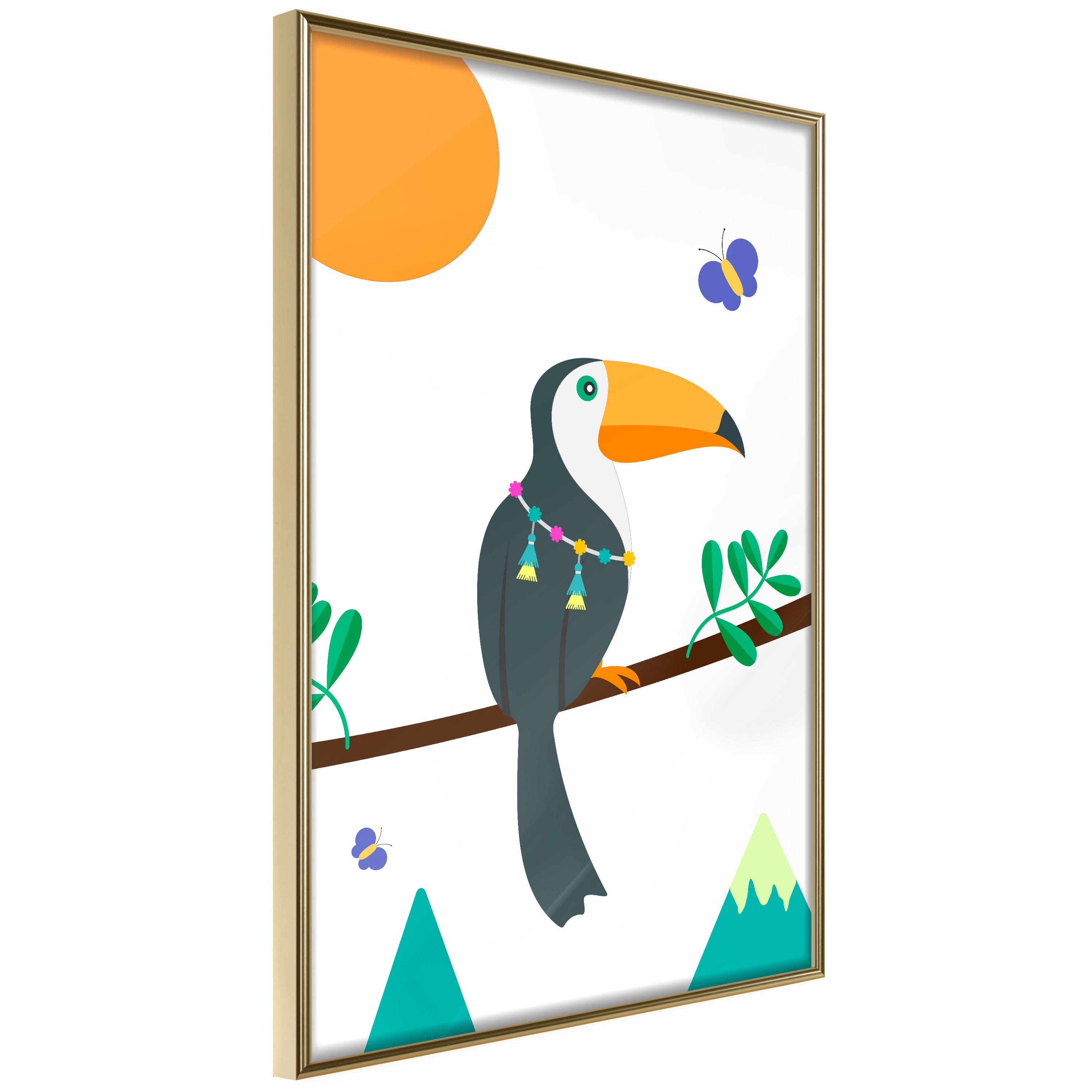 Plakat Toucan And Butterflies Guldramme - Boligcenter Plakater - 5904419718011