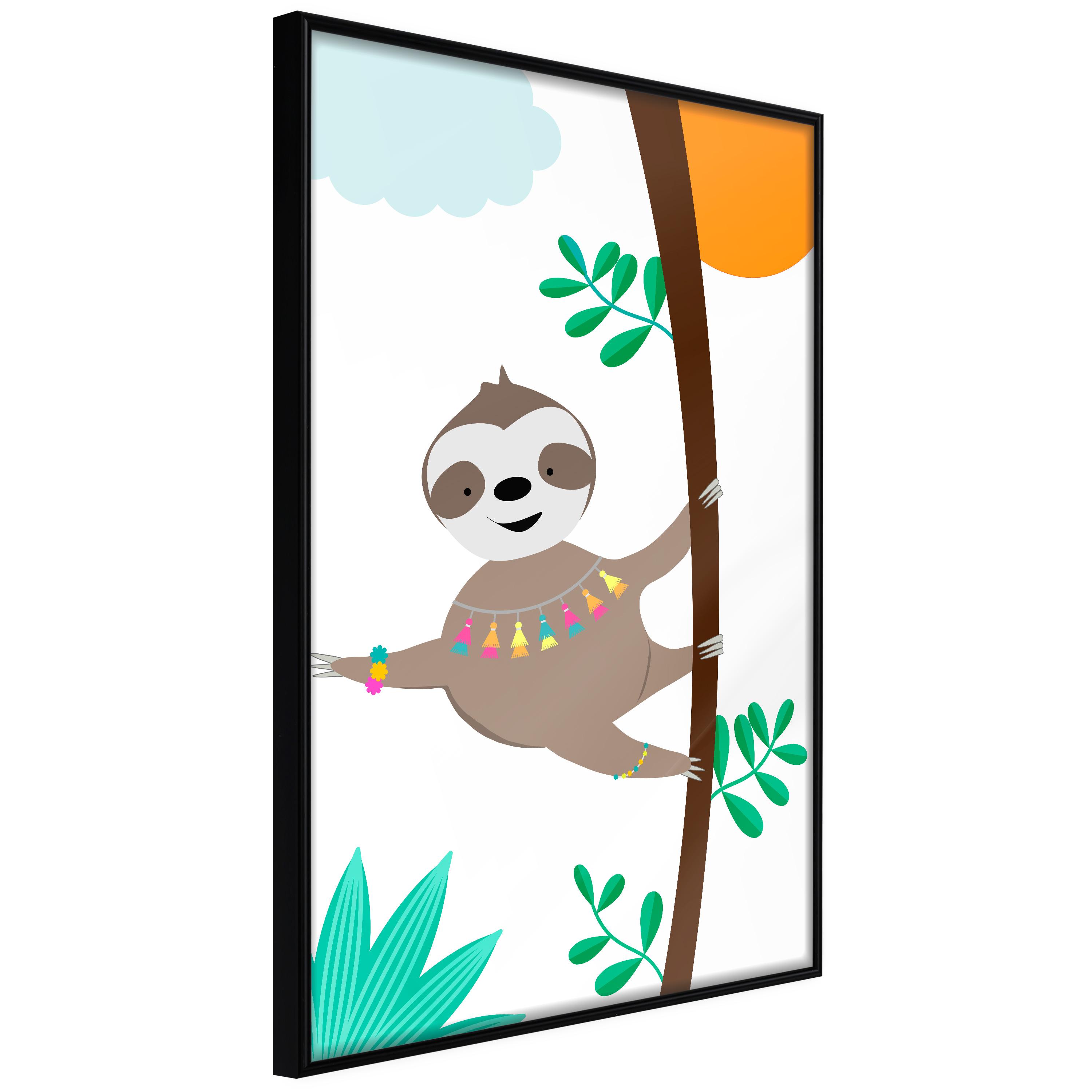 Sort Plakat Happy Sloth Ramme - Boligcenter Plakater  - 5904419718295
