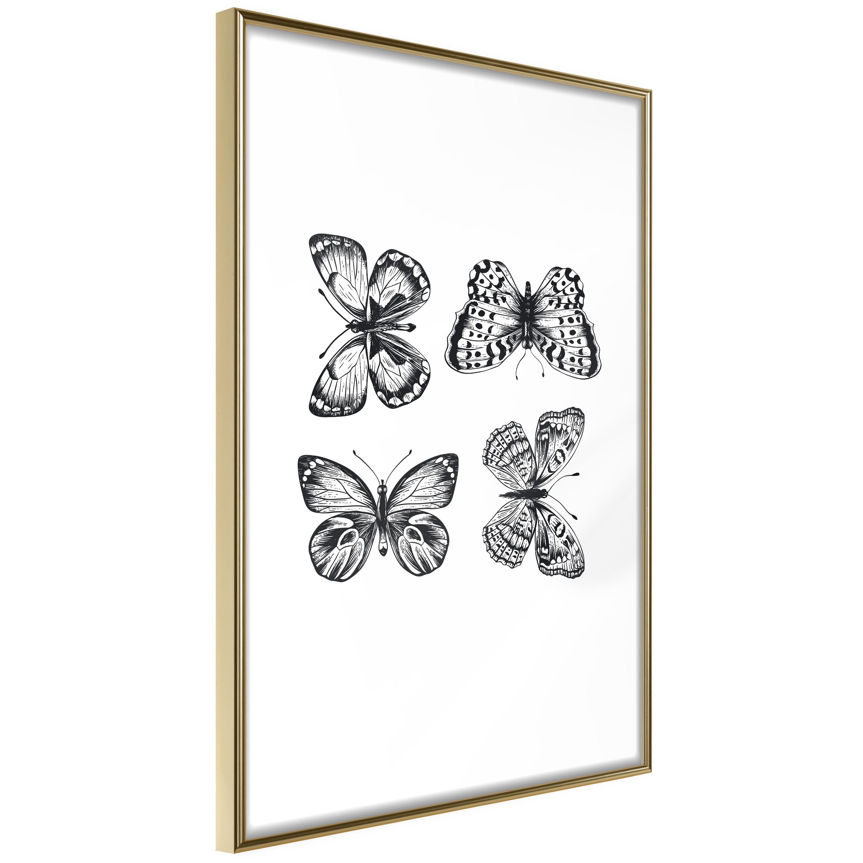 Plakat Four Butterflies Guldramme - Boligcenter Plakater  - 5903617092794
