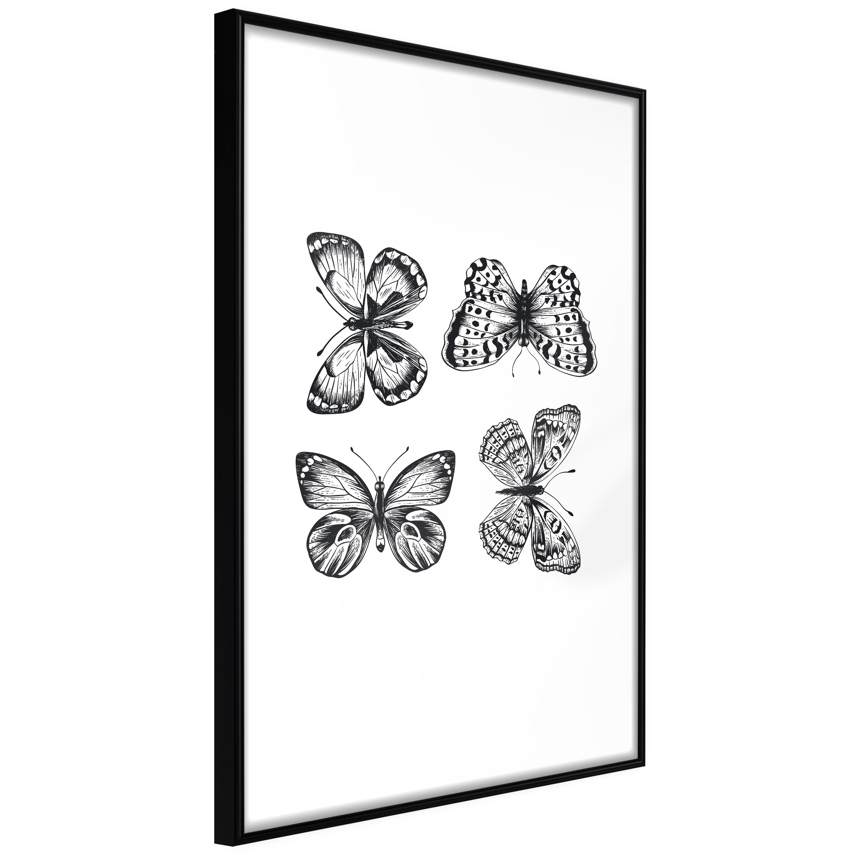Sort Plakat Four Butterflies Ramme - Boligcenter Plakater  - 5903617092893