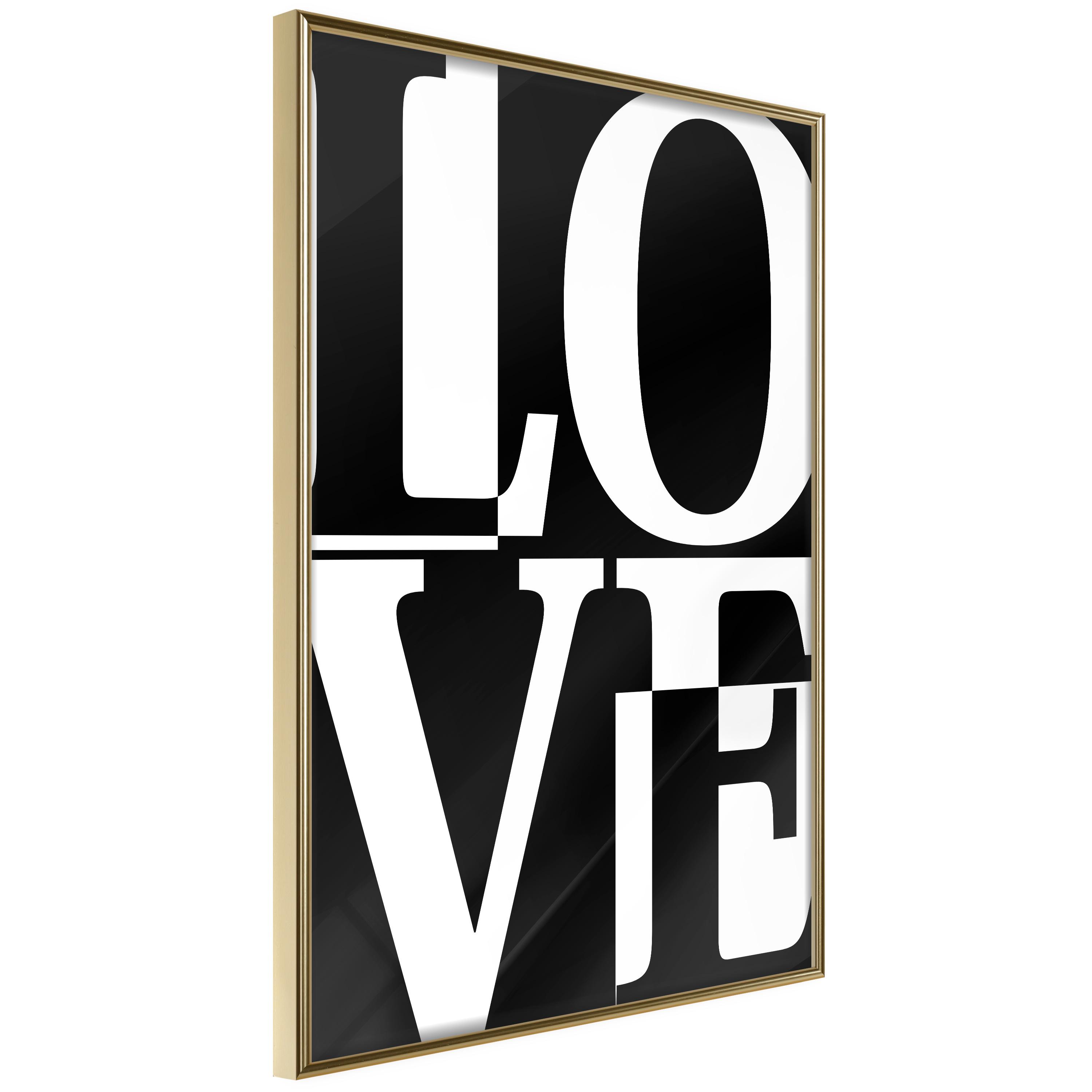Sort Plakat Black And White Love Guldramme - Boligcenter Plakater  - 5904419695510