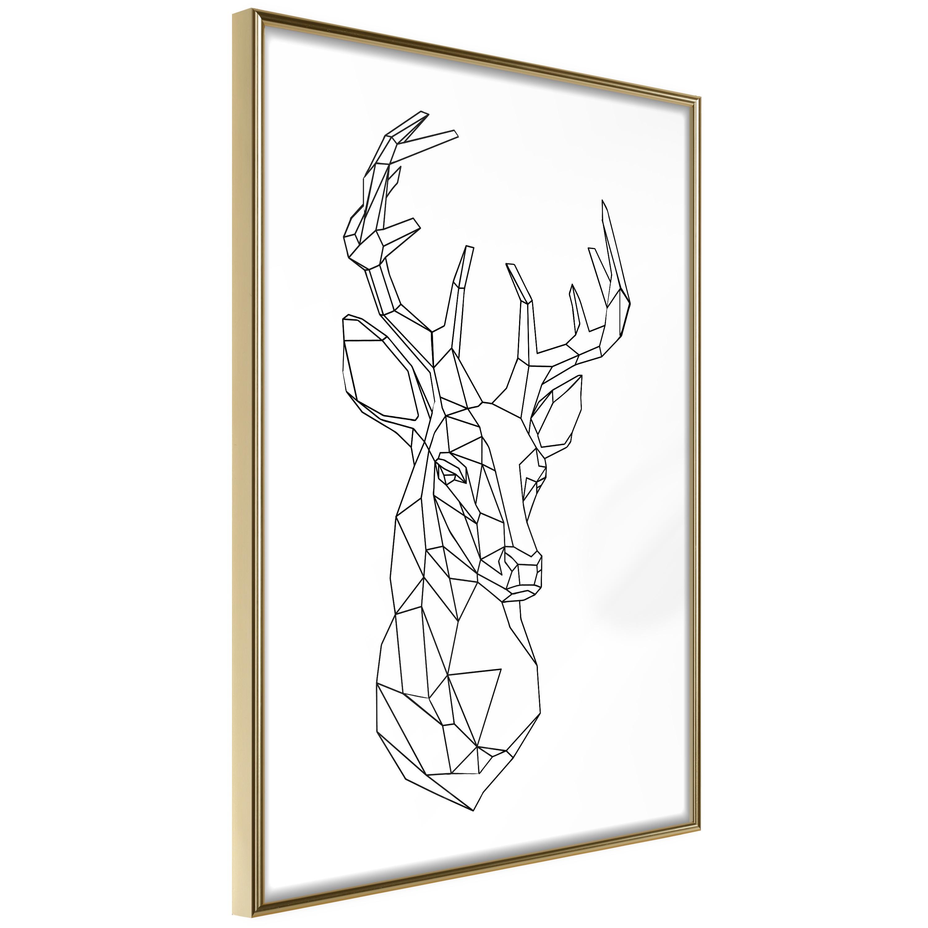 Plakat Geometric Deer Guldramme - Boligcenter Plakater - 5901493693289