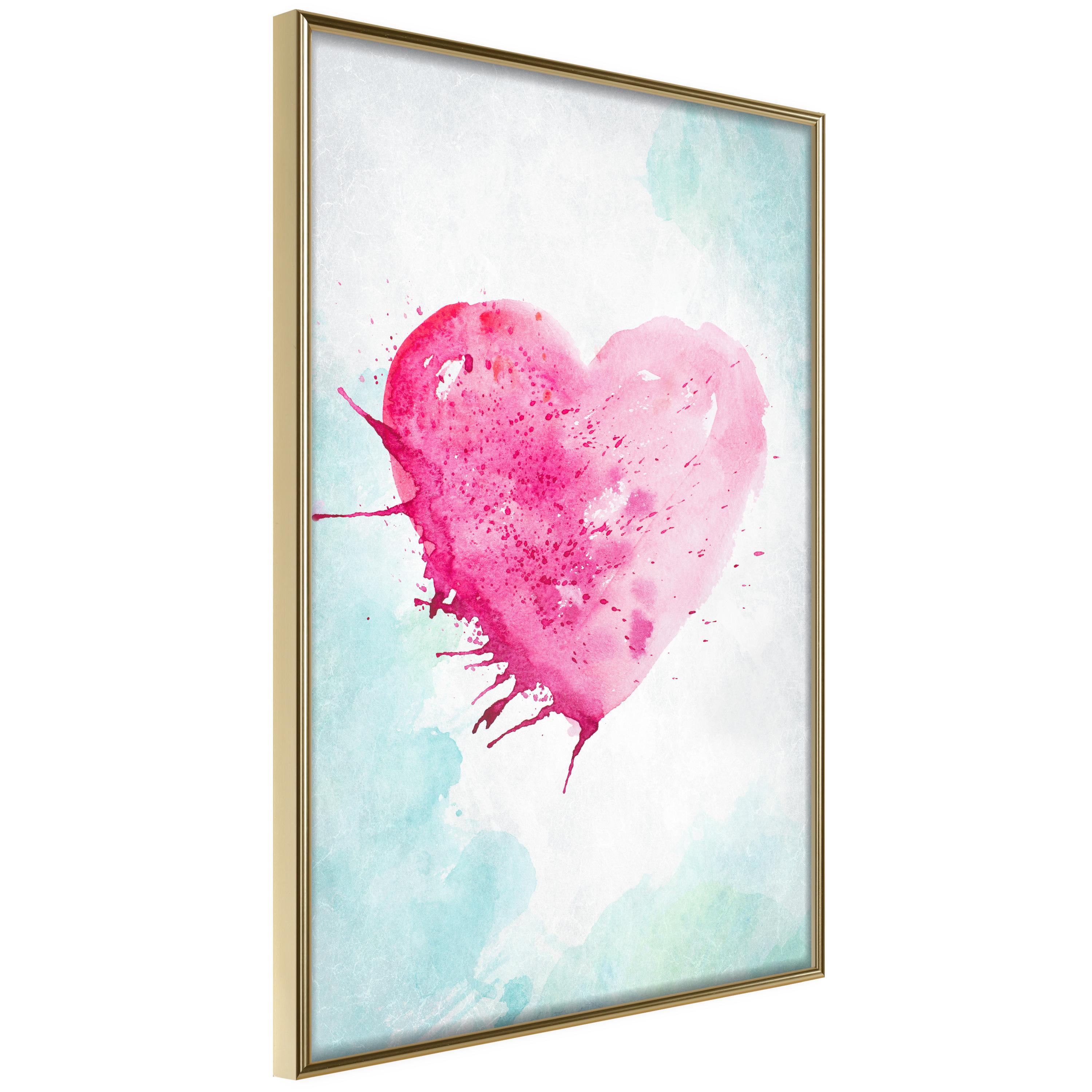 Plakat Watercolour Heart Guldramme - Boligcenter Plakater - 5901493685901