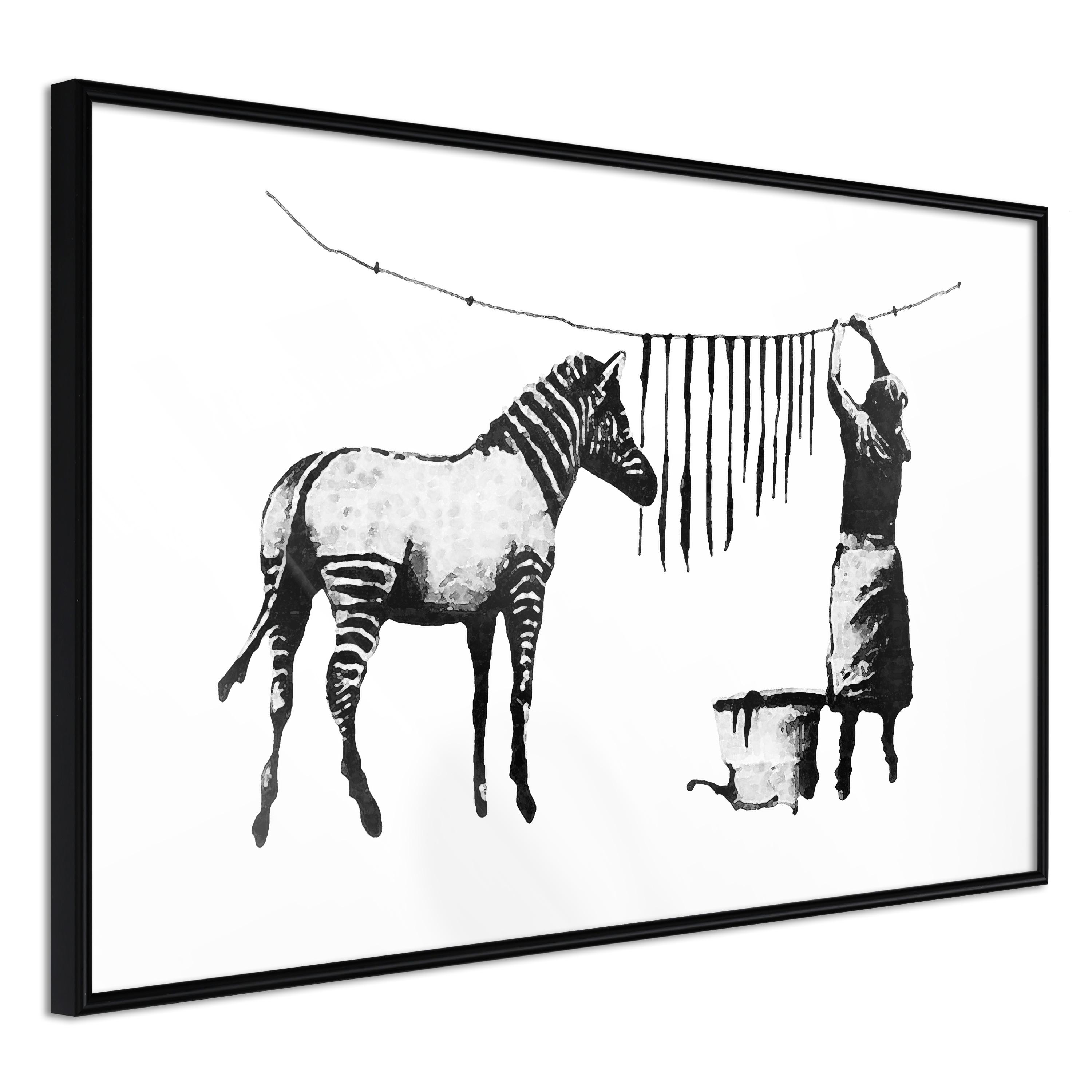 Sort Plakat Banksy: Washing Zebra Ramme - Boligcenter Plakater  - 5901493666566