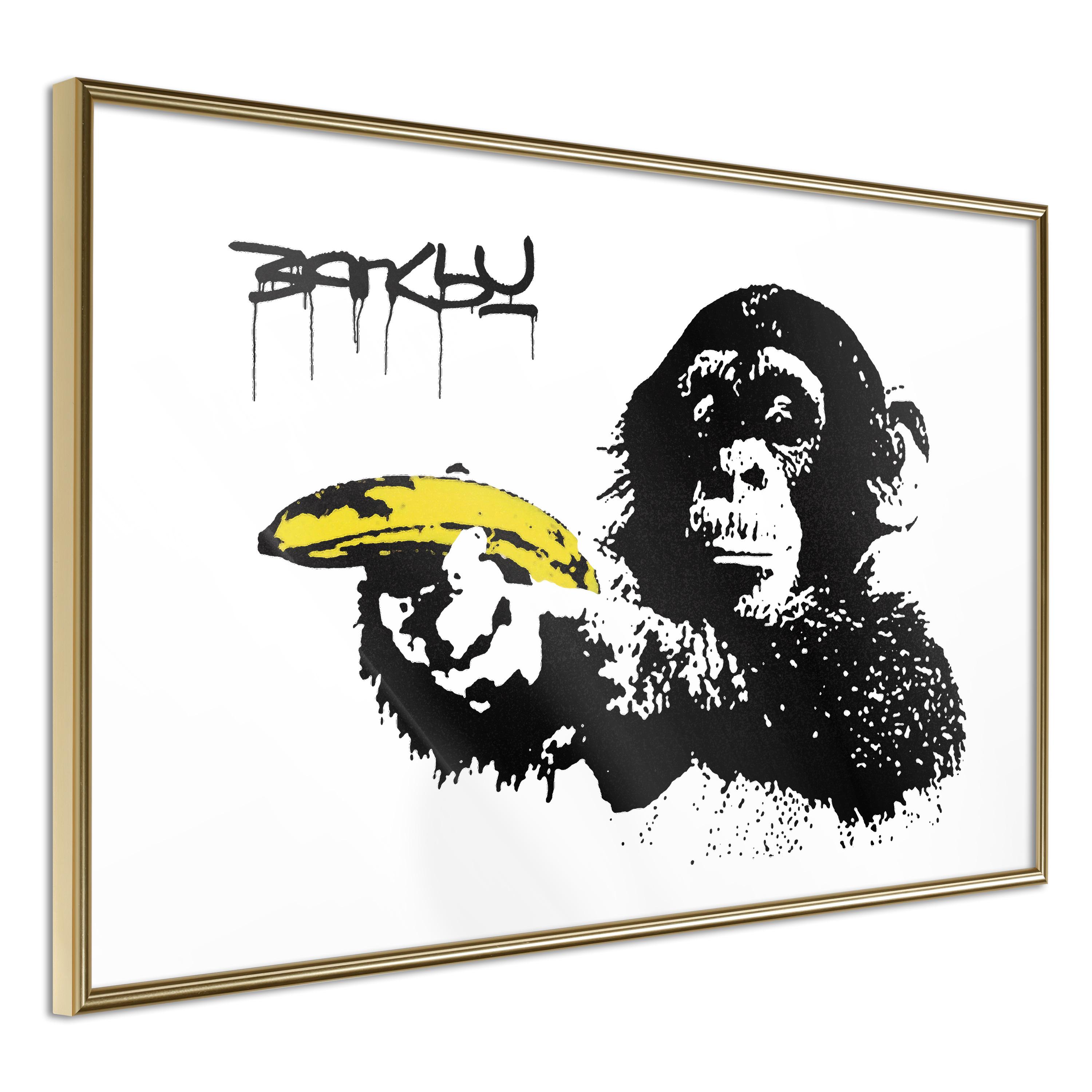 Plakat Banksy: Monkey With Banana Guldramme - Boligcenter Plakater  - 5901493667129