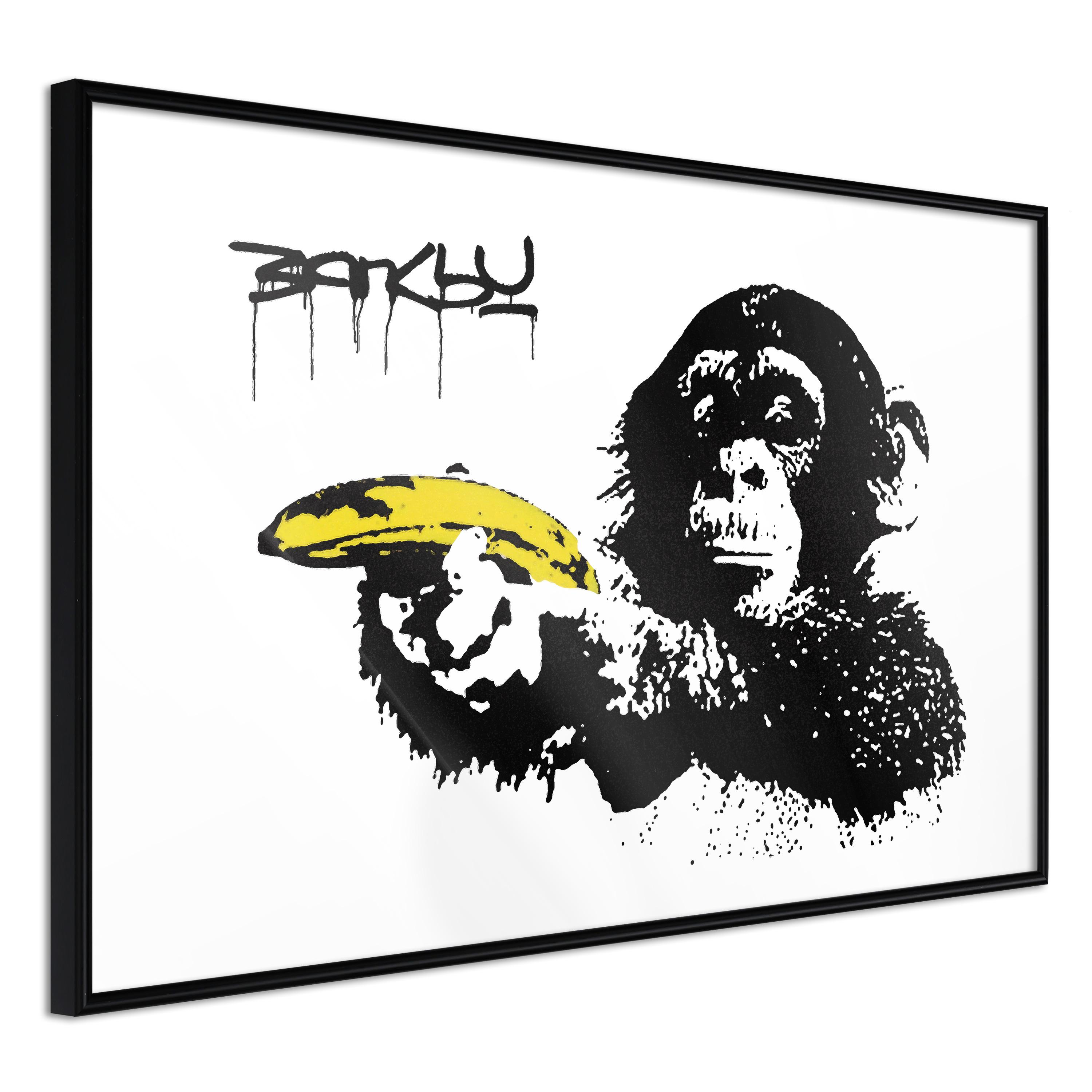 Sort Plakat Banksy: Monkey With Banana Ramme - Boligcenter Plakater - 5901493667044