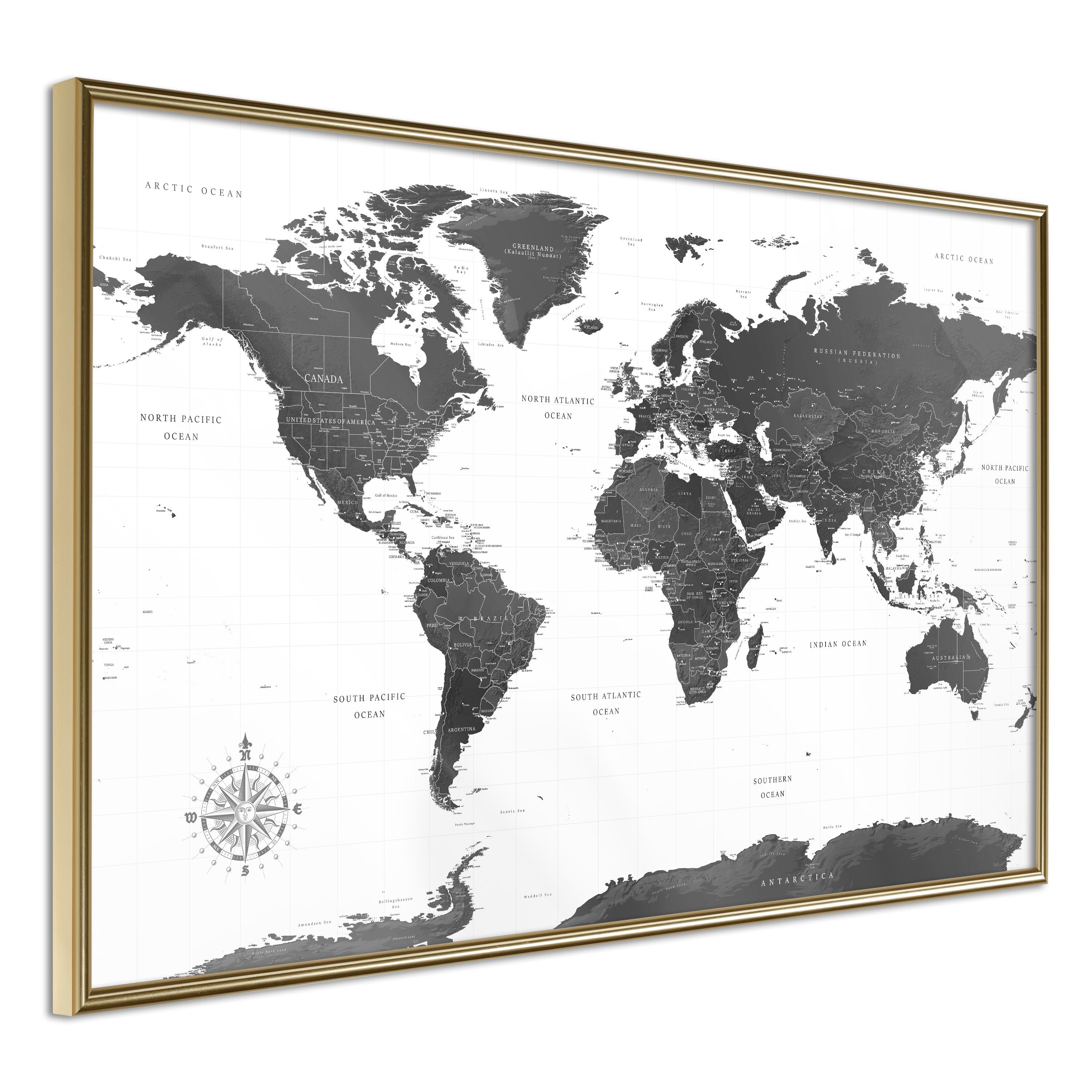Plakat Monochrome Map Guldramme - Boligcenter Plakater  - 5901493656321