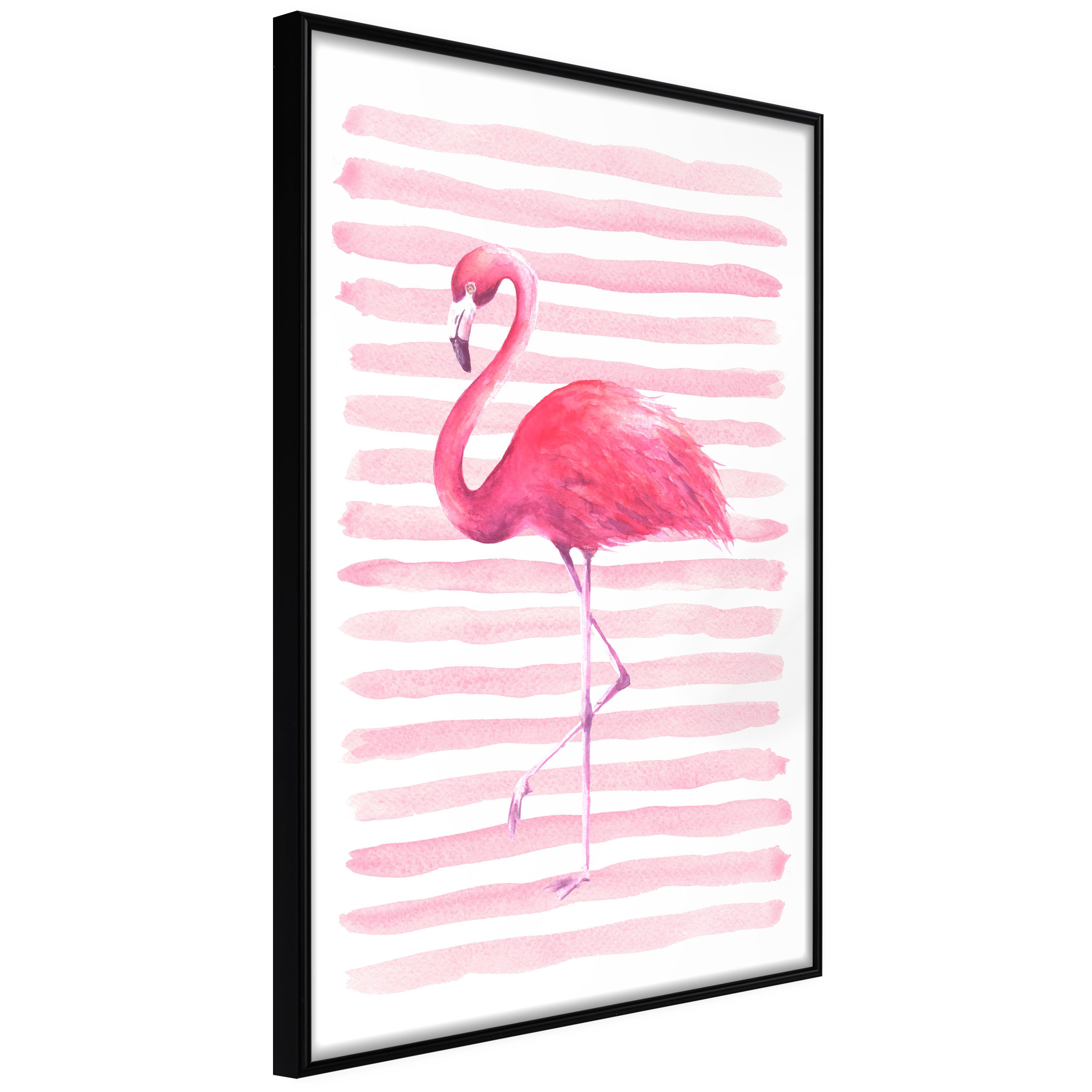 Sort Plakat Flamingo And Stripes Ramme - Boligcenter Plakater  - 5901493709409