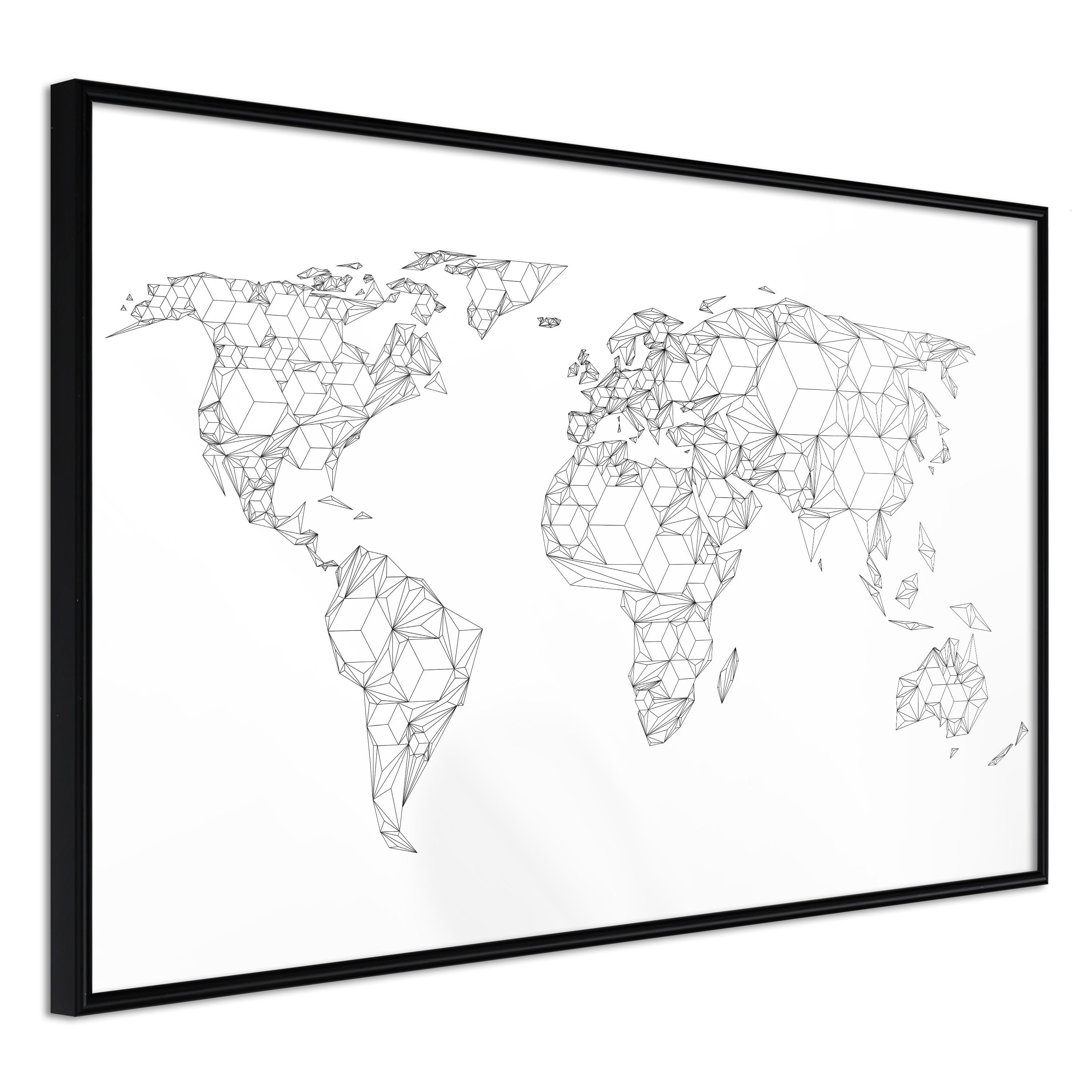 Sort Plakat Geometric Map Ramme - Boligcenter Plakater  - 5901493656482