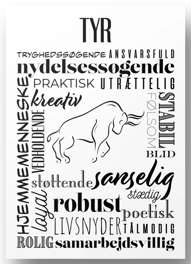 Plakat Tyr Håndtegnet Stjernetegns Citat - Bog & Idé Plakater  - 5740040100364