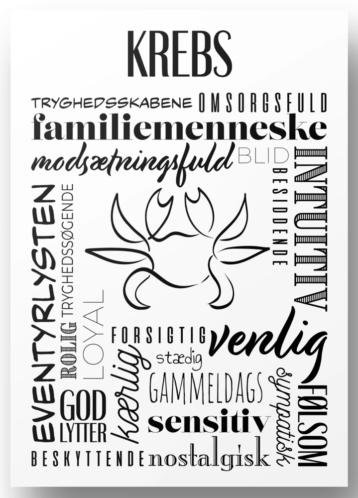 Plakat Krebs Håndtegnet Stjernetegns Citat - Bog & Idé Plakater  - 5740040100456