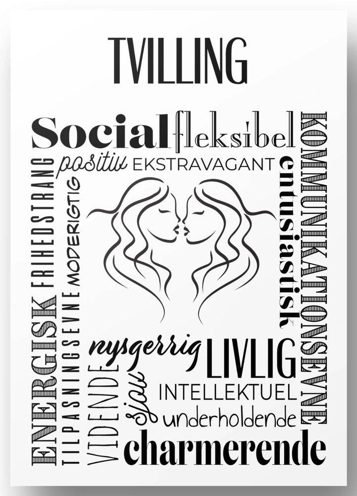 Plakat Tvilling Håndtegnet Stjernetegns Citat - Bog & Idé Plakater  - 5740040100432