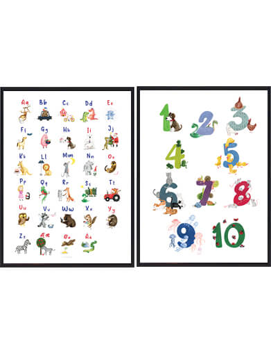 Abc Lær Tælle Håndtegnede Plakat - Plakatdyr.dk Plakater