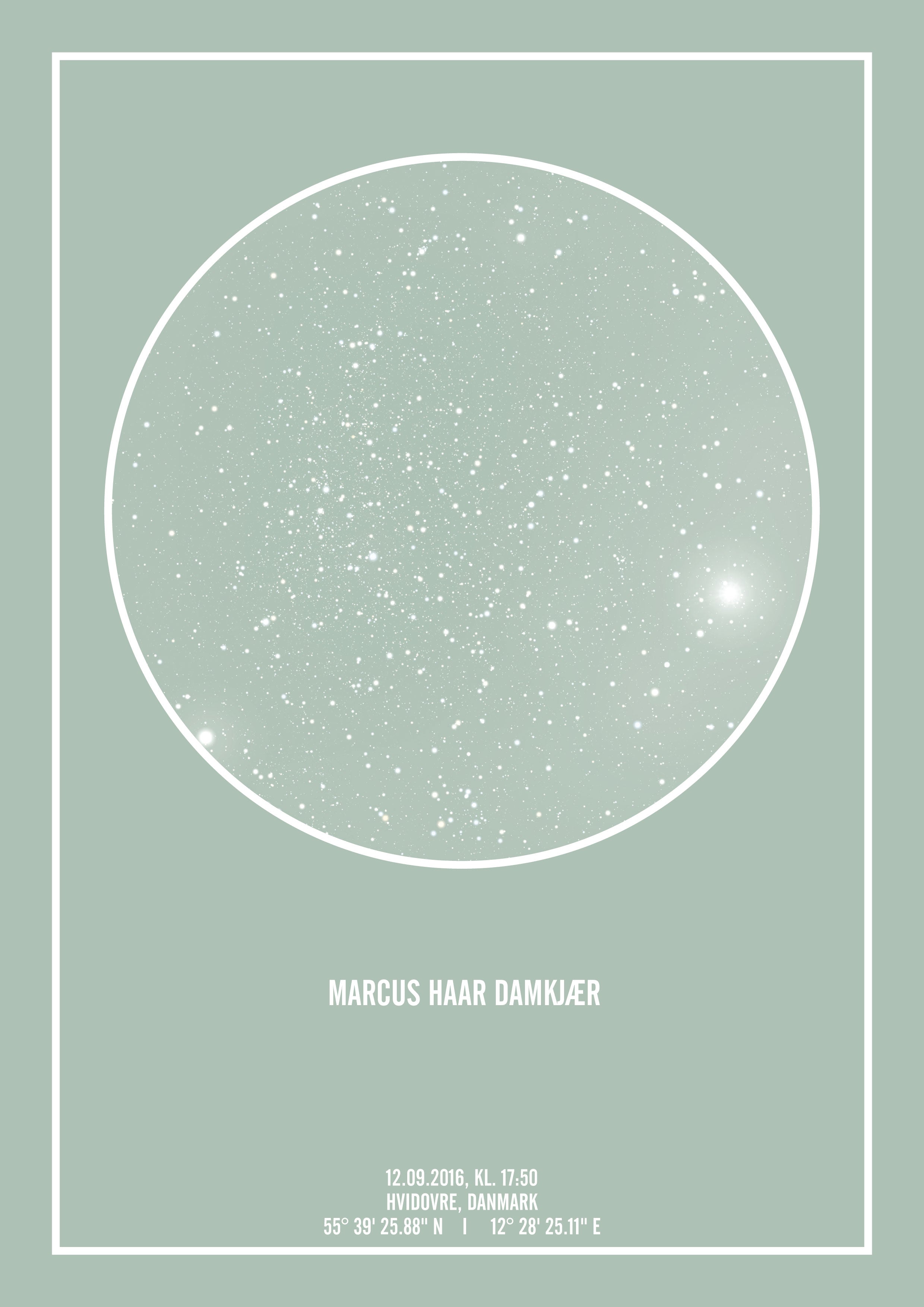 Hvid Personlig Stjernehimmel Plakat LysegrØn 50x70 Tekst Lysegrøn Himmel Klar Himmel - Kispus Plakater