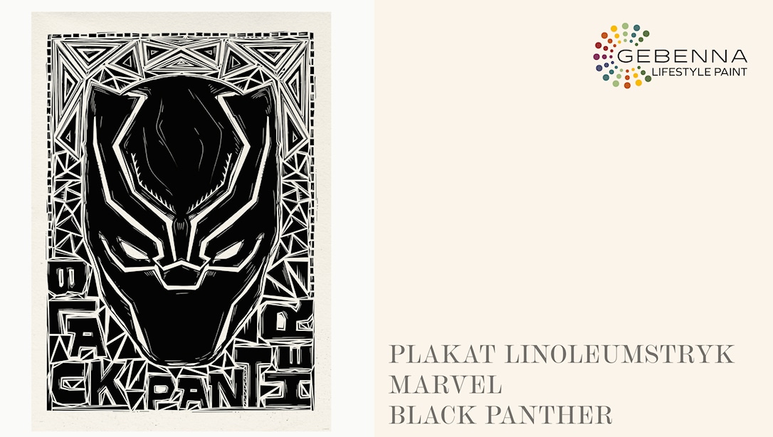 Hvid Plakat Linoleumstryk: Marvel Black Panther Helmet 50x70 - Gebenna Plakater