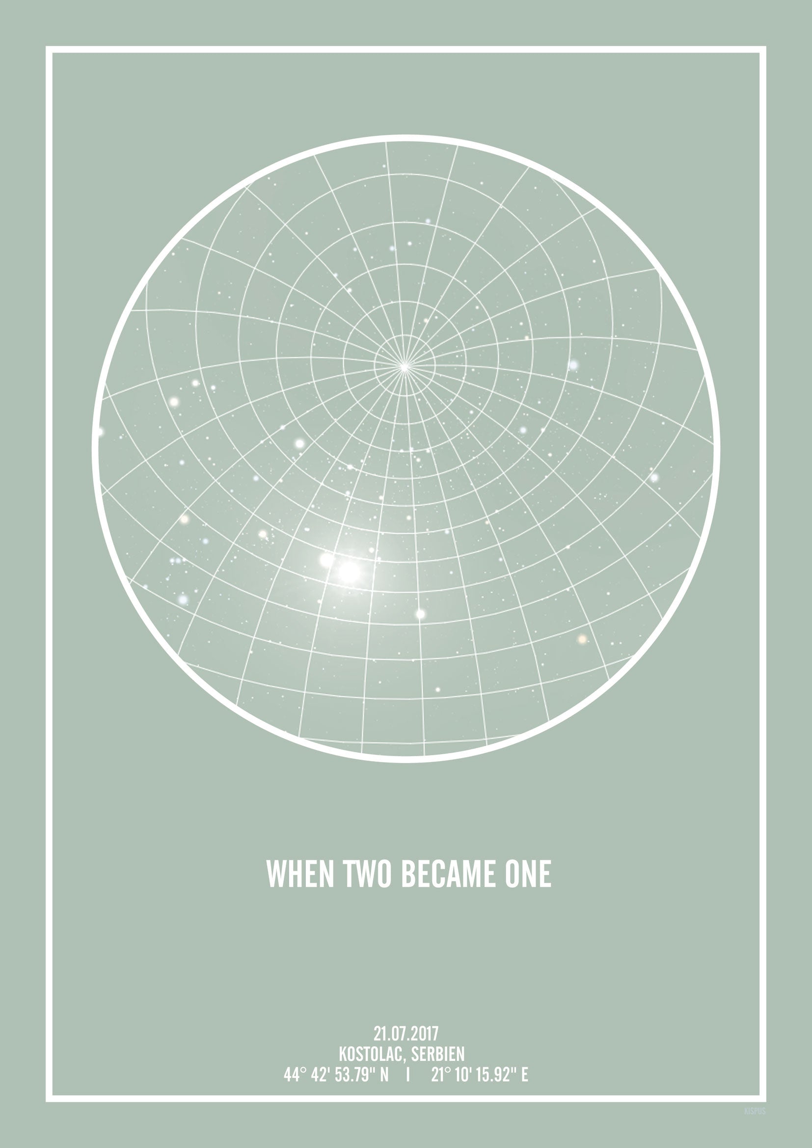 Hvid Personlig Stjernehimmel Plakat LysegrØn 50x70 Tekst Lysegrøn Himmel Ækvatorgitter - Kispus Plakater