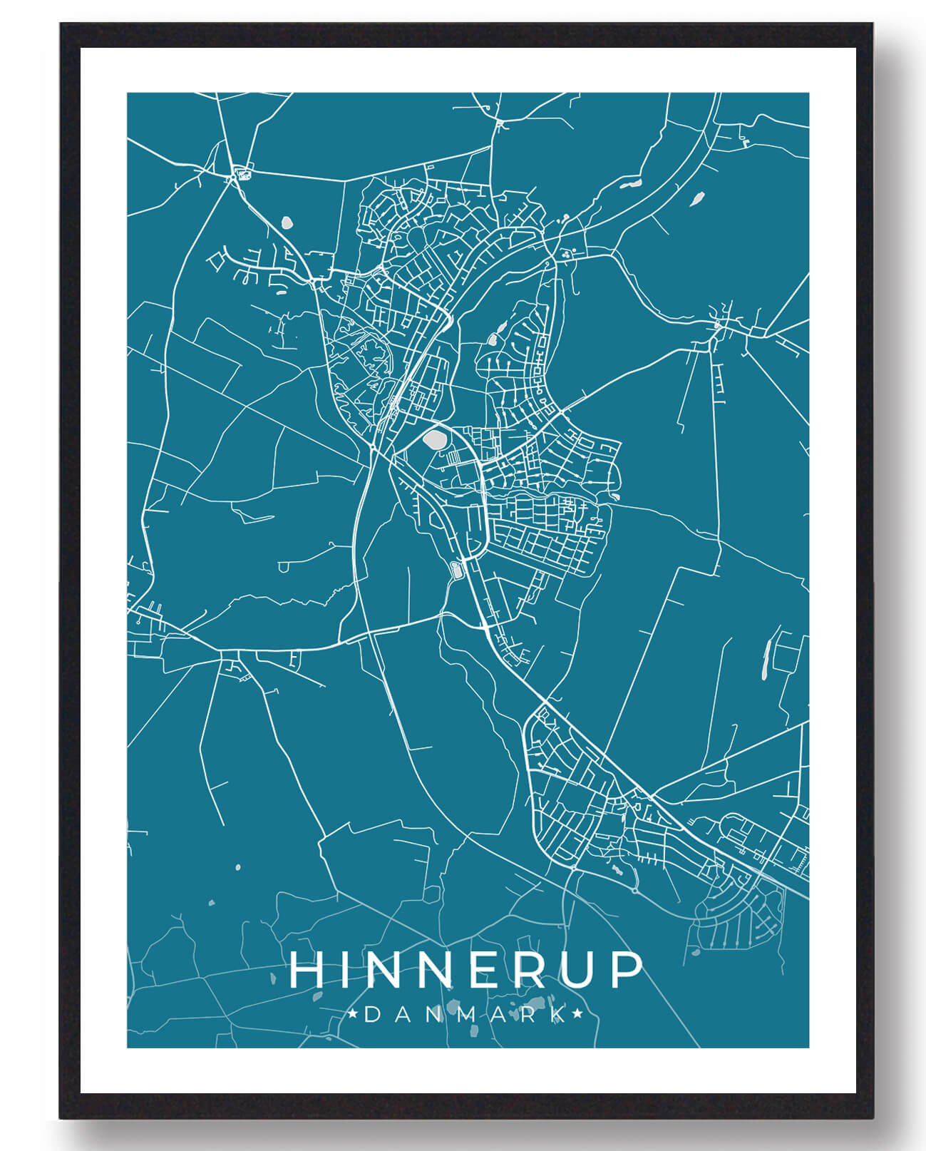 Blå Hinnerup Plakat - Plakatdyr.dk Plakater