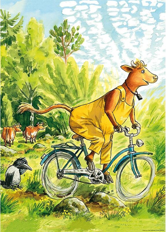 Mor Muh Plakat Til Børn Mor Muh Cykler 50x70 - Hjelm Forlag Plakater  - 7393182007152