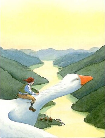 Nils Holgersson Plakat Til Børn Flyver 50x70 - Hjelm Forlag Plakater  - 7393182887075