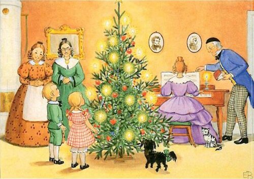 Elsa Beskow Plakat Til Børn Petters Och Lottas Jul 50x70 - Hjelm Forlag Plakater  - 7393182007183