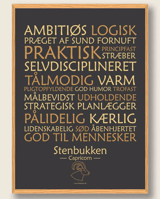 Sort Stjernetegn Stenbukken Plakat - Plakatdyr.dk Plakater