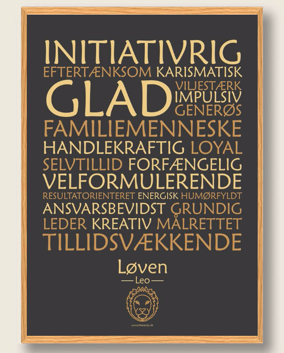 Sort Stjernetegn Løven Plakat - Plakatdyr.dk Plakater