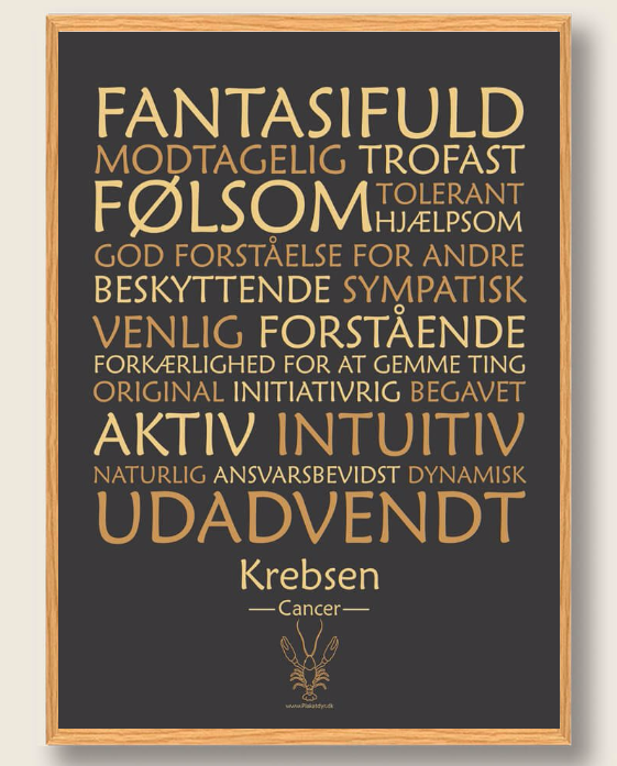 Sort Stjernetegn Krebsen Plakat - Plakatdyr.dk Plakater