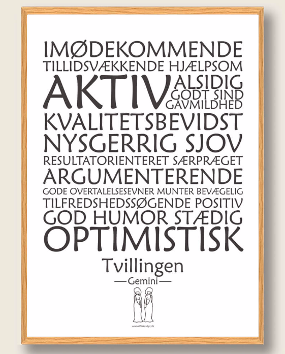 Hvid Stjernetegn Tvillingen Plakat - Plakatdyr.dk Plakater