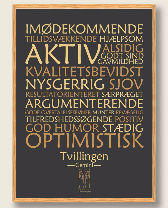 Sort Stjernetegn Tvillingen Plakat - Plakatdyr.dk Plakater