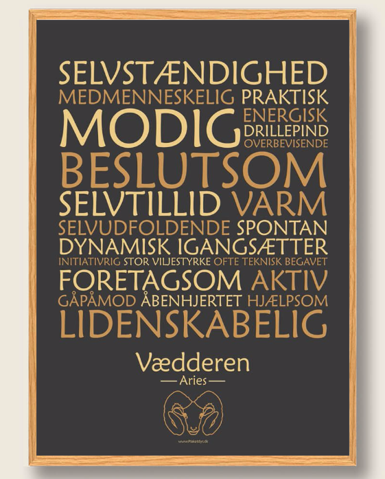 Sort Stjernetegn Vædderen Plakat - Plakatdyr.dk Plakater