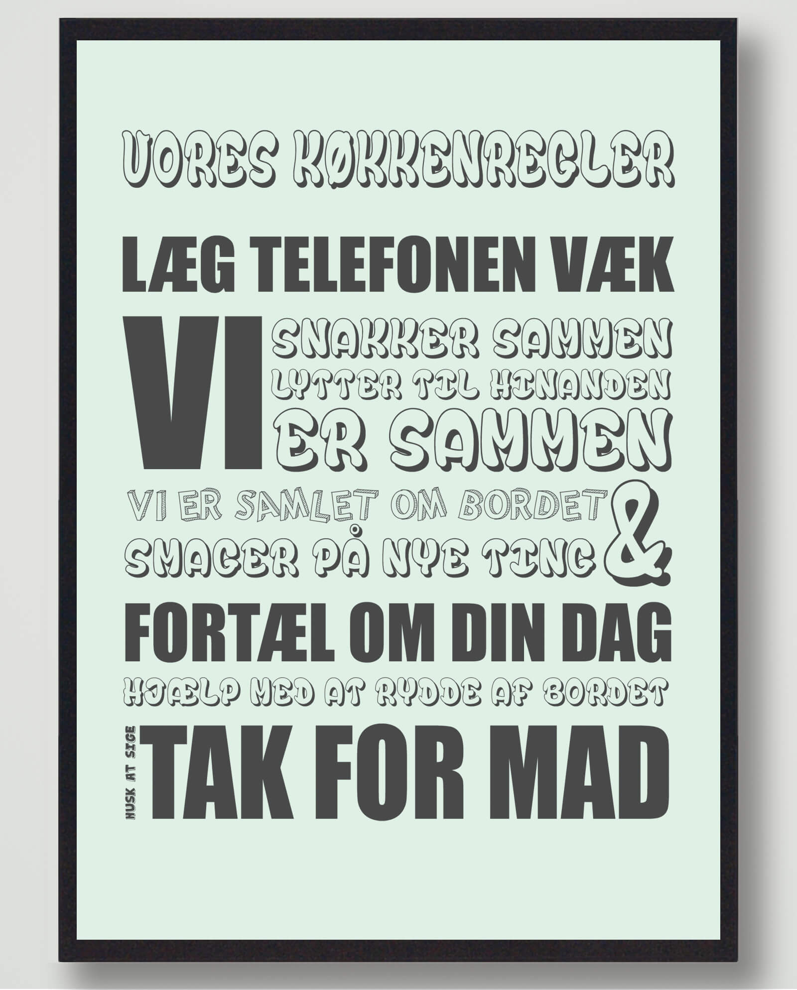 Vores Køkkenregler Mint Plakat - Plakatdyr.dk Plakater